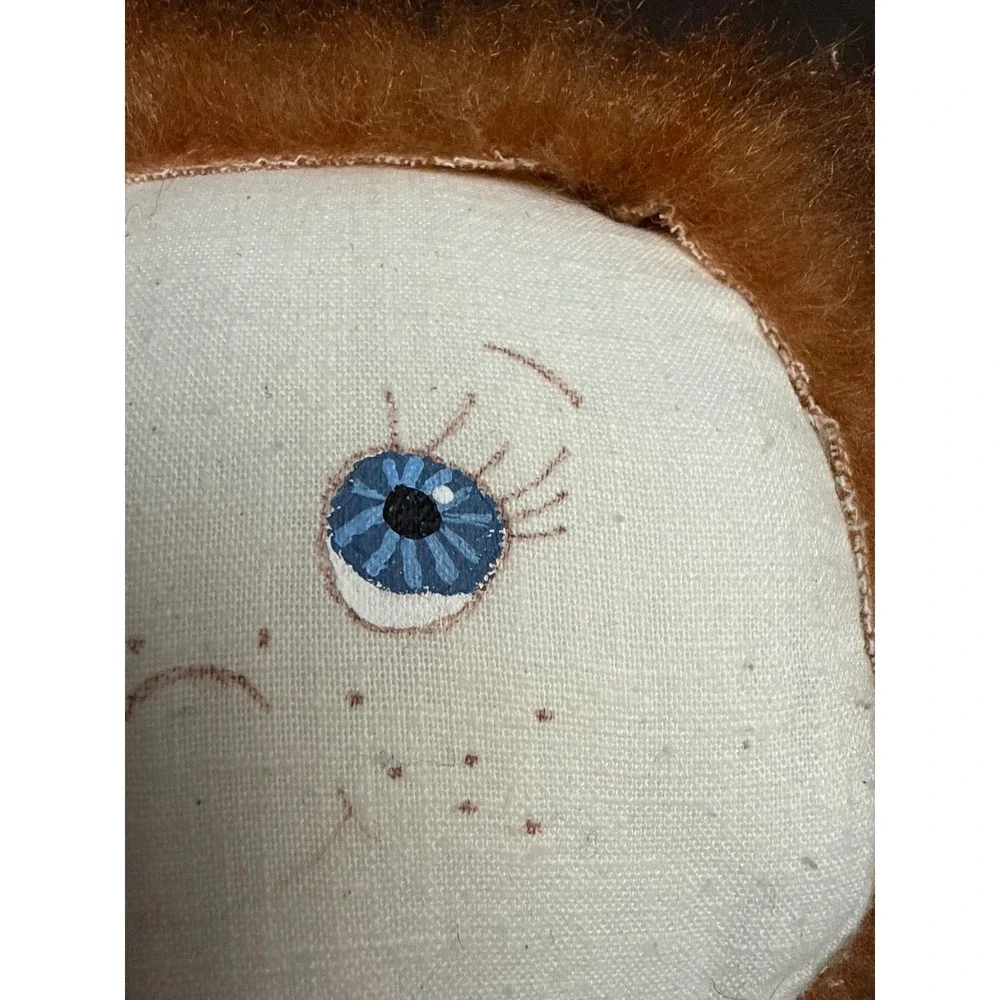 Handmade Cloth Rag Doll Red Hair Blue Eyes Blue Floral Prairie Dress‎ 23 Inch